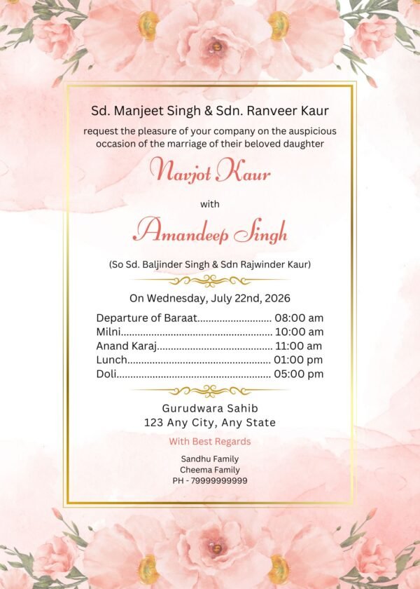 4 Floral Sikh Wedding Invitation